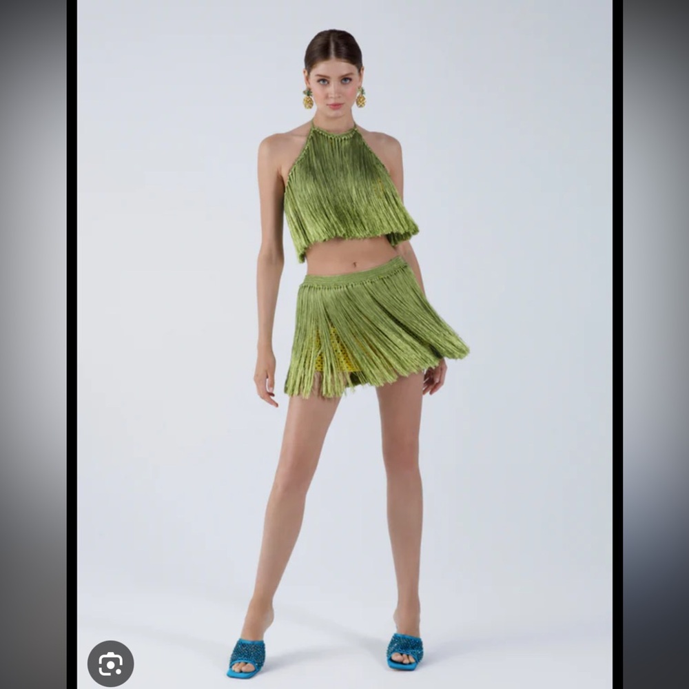 MY BEACHY SIDE - ANGELICA FRINGED HALTER TOP - ANTIQUE MOSS XS/S